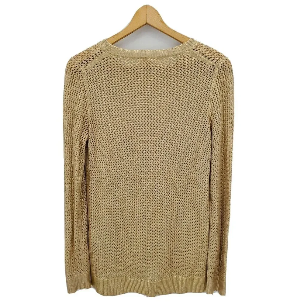 Michael Kors Womens Tunic Sweater Open Knit Gold Metallic Coated Size Medium
